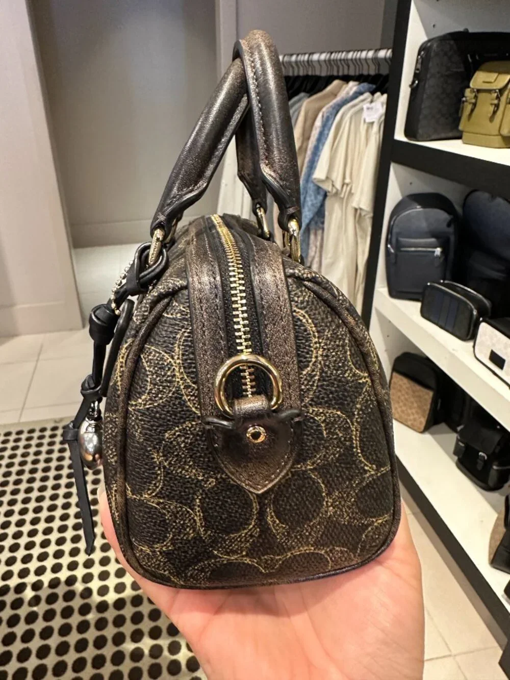 Coach Brown Logo Mini Satchel with Gold Hardware
